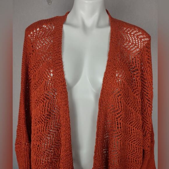 Tahari Burnt Orange Open Knit Cardigan Sweater Size Medium - Picture 8 of 13
